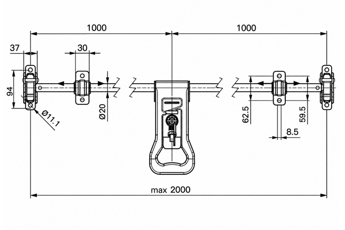 STEELPRESS ZD-03 V.2 container trailer locking bolt, door lock 2000mm