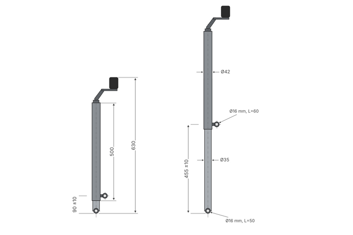 UNITRAILER crank lift for tipping and unloading a 1000kg car trailer 500-865mm